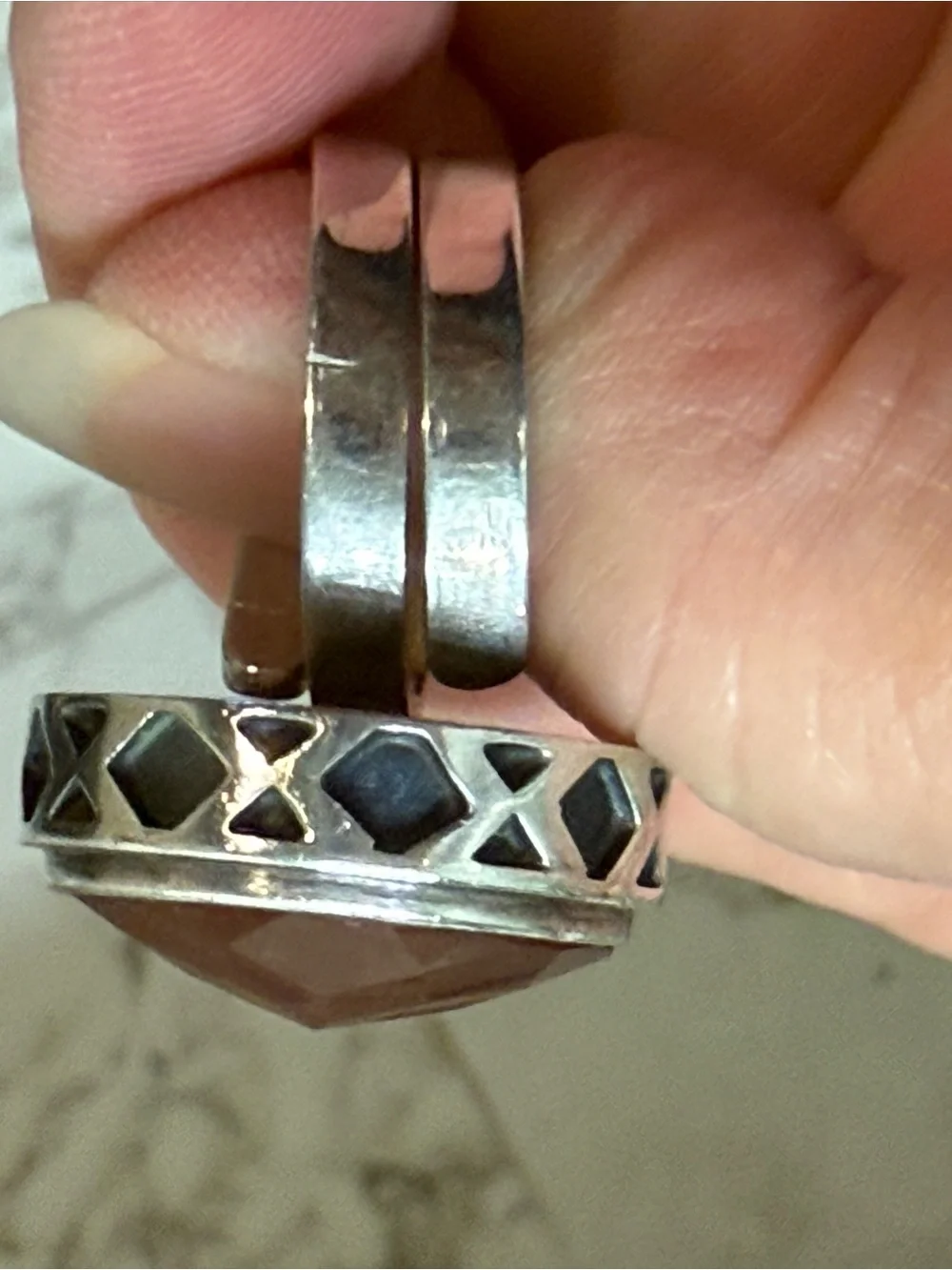 Sterling Silver 925 Chunky Ring Size 7 Brown Faceted Stone